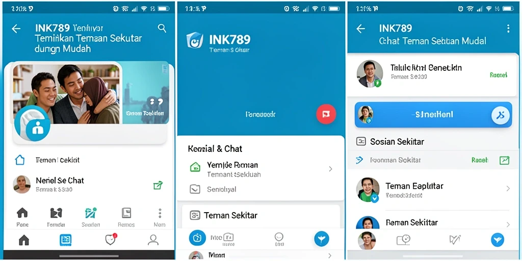 Antarmuka pengguna INK789 untuk mencari teman baru di sekitar.