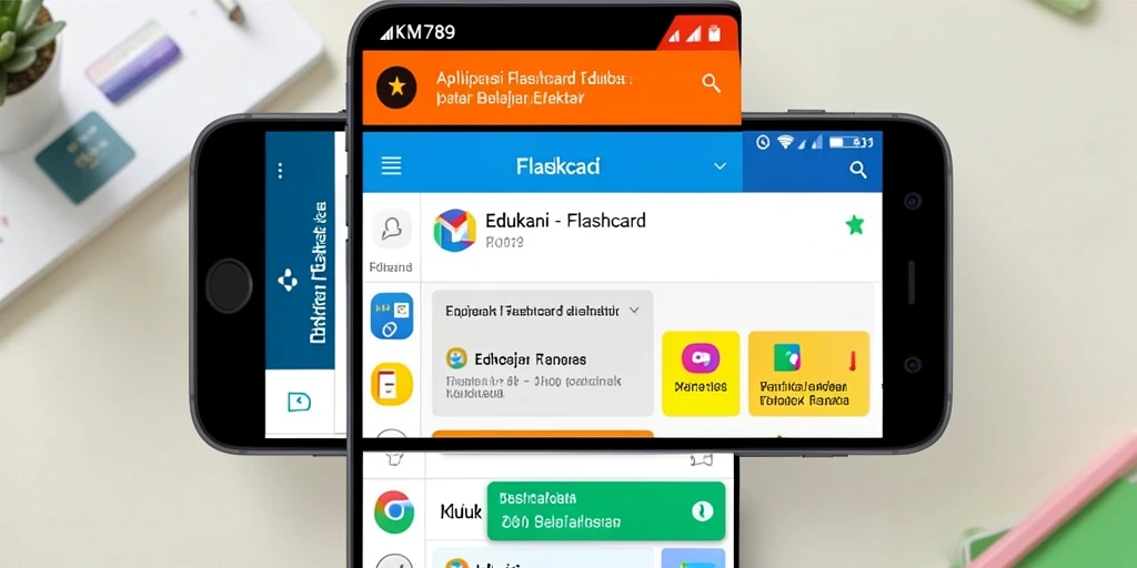Tampilan antarmuka aplikasi KM789 dengan fungsi Flashcard yang interaktif.