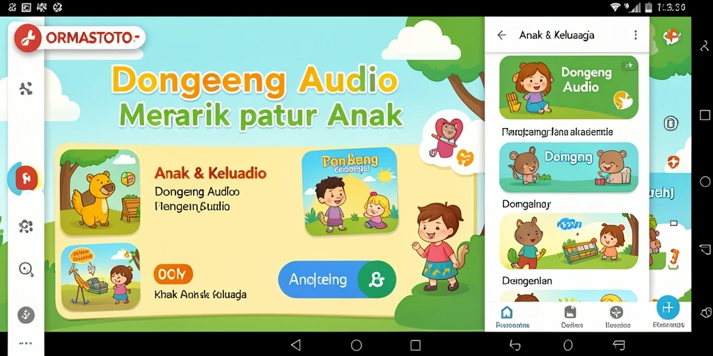 Tampilan antarmuka aplikasi ORMASTOTO untuk mendengarkan dongeng audio.