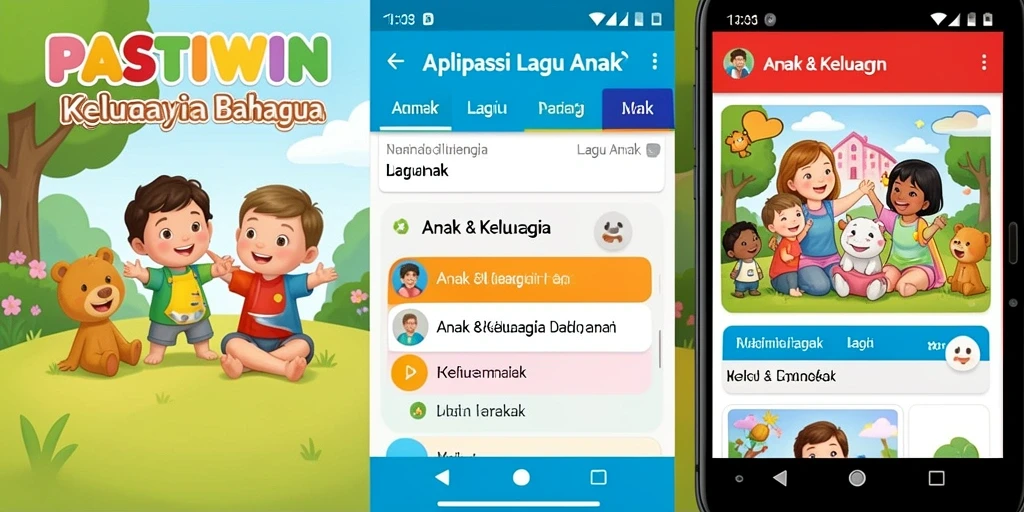 Antarmuka PASTIWIN menampilkan berbagai lagu anak yang menyenangkan.