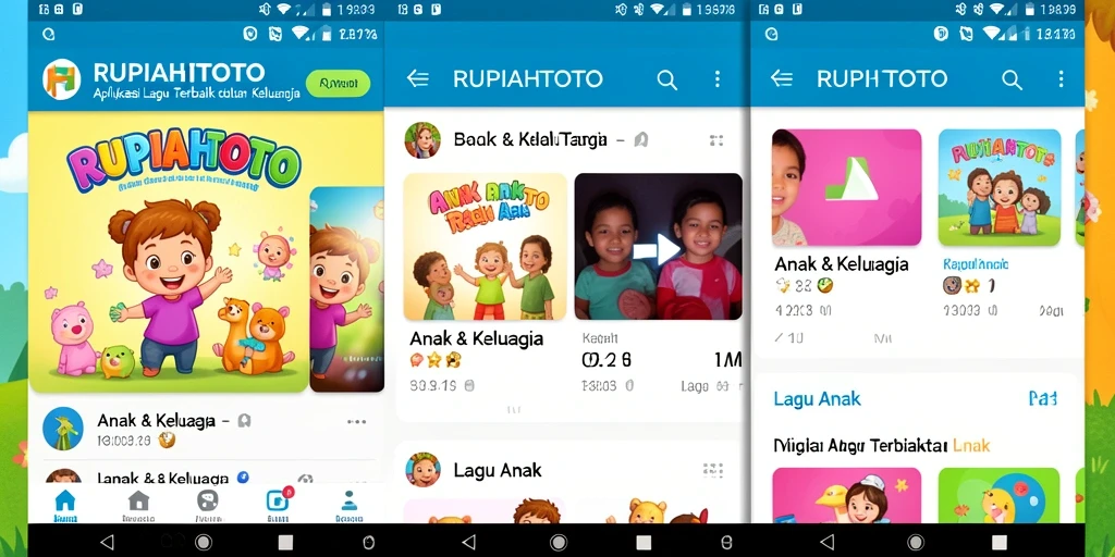 Antarmuka aplikasi RUPIAHTOTO dengan berbagai lagu anak yang ceria.