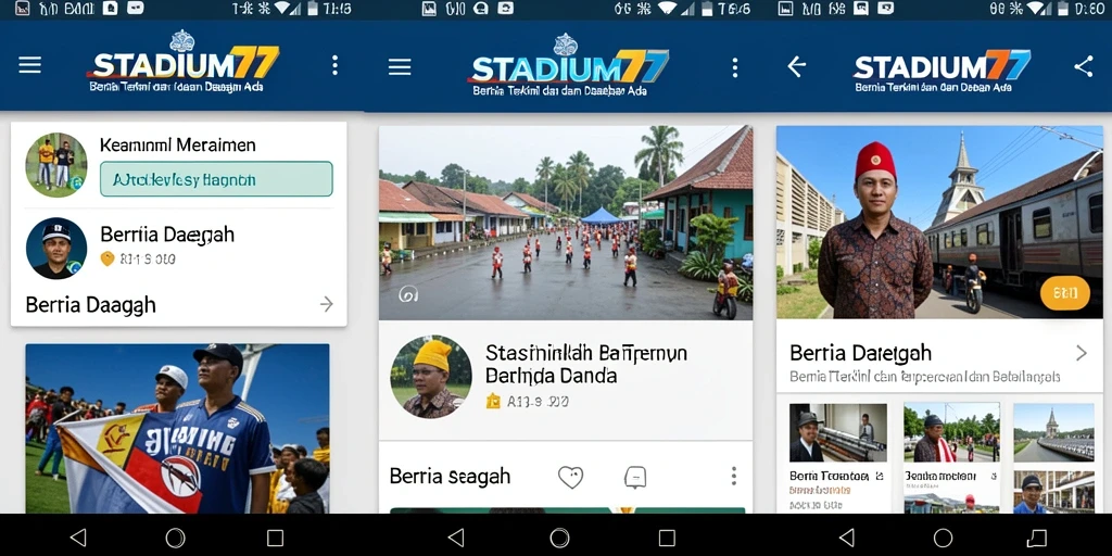 Tampilan antarmuka aplikasi STADIUM77 untuk berita daerah.