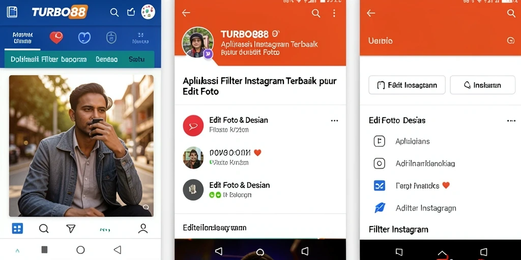Antarmuka aplikasi TURBO88 dengan berbagai pilihan filter Instagram.